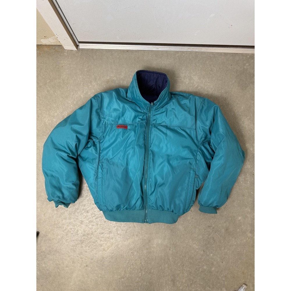 Vintage Columbia Jacket Mens M Teal Blue Reversible Down Puffer Bomber SM 5010